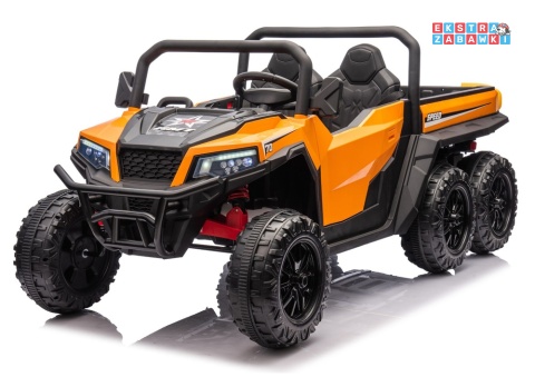 Buggy 6-kołowy z kiprą XB-1038A na akumulator - pomarańczowy, 4x200W 24V/7Ah, pilot, EVA, LED, ekoskóra, pas [31821]