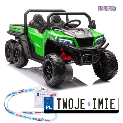 Buggy 6-kołowy z kiprą XB-1038A na akumulator - zielony, 4x200W 24V/7Ah, pilot, EVA, LED, ekoskóra, pas [31824]