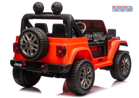 Jeep Rubicon DK-JWR556 na akumulator - pomarańczowy, 4x200W 24V/7Ah, pilot, EVA, LED, ekoskóra, pas panel muzyczny [29167]