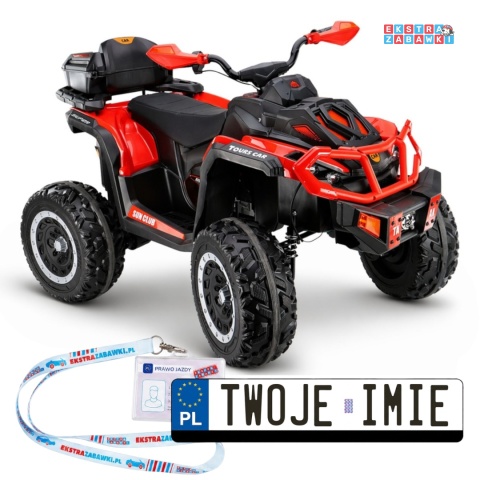 Quad XW-08 na akumulator - czerwony, 4x45W 12V/7Ah, do 7 km/h, EVA, LED, panel muzyczny z BT [29497]