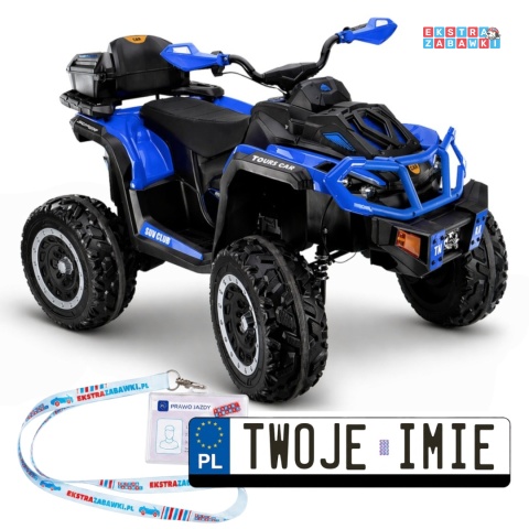 Quad XW-08 na akumulator - niebieski, 4x45W 12V/7Ah, do 7 km/h, EVA, LED, panel muzyczny z BT [29498]