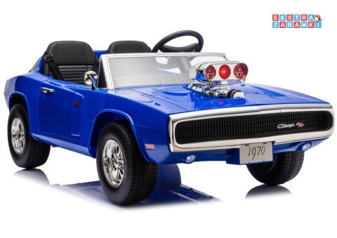Dodge Charger R/T DLS-K12 na akumulator - niebieski, 2x200W 24V/7Ah, pilot, EVA, ekoskóra, pasy, LED, BT, do 8 km/h [29153]