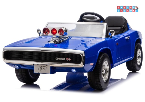 Dodge Charger R/T DLS-K12 na akumulator - niebieski, 2x200W 24V/7Ah, pilot, EVA, ekoskóra, pasy, LED, BT, do 8 km/h [29153]