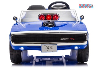 Dodge Charger R/T DLS-K12 na akumulator - niebieski, 2x200W 24V/7Ah, pilot, EVA, ekoskóra, pasy, LED, BT, do 8 km/h [29153]