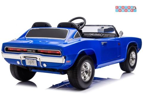 Dodge Charger R/T DLS-K12 na akumulator - niebieski, 2x200W 24V/7Ah, pilot, EVA, ekoskóra, pasy, LED, BT, do 8 km/h [29153]