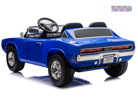 Dodge Charger R/T DLS-K12 na akumulator - niebieski, 2x200W 24V/7Ah, pilot, EVA, ekoskóra, pasy, LED, BT, do 8 km/h [29153]