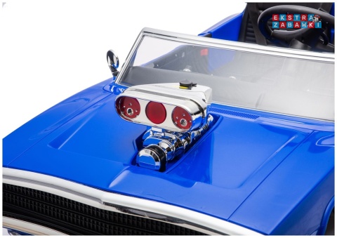 Dodge Charger R/T DLS-K12 na akumulator - niebieski, 2x200W 24V/7Ah, pilot, EVA, ekoskóra, pasy, LED, BT, do 8 km/h [29153]