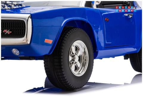 Dodge Charger R/T DLS-K12 na akumulator - niebieski, 2x200W 24V/7Ah, pilot, EVA, ekoskóra, pasy, LED, BT, do 8 km/h [29153]