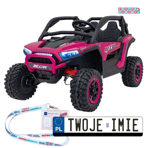 Buggy KCK 4x4 na akumulator - różowy, 4x50W 24V/7Ah, pilot, ekoskóra, EVA, MP3, Bluetooth [XMX-639]