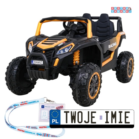 Buggy UTV Racing na akumulator - złoty, 4x45W 12V/10Ah, pilot, panel muzyczny, LED, EVA, wolny start [A036]