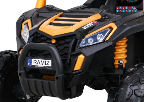 Buggy UTV Racing na akumulator - złoty, 4x45W 12V/10Ah, pilot, panel muzyczny, LED, EVA, wolny start [A036]