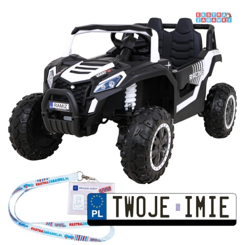 Buggy UTV Racing na akumulator - biały, 4x45W 12V/10Ah, pilot, panel muzyczny, LED, EVA, wolny start [A036]