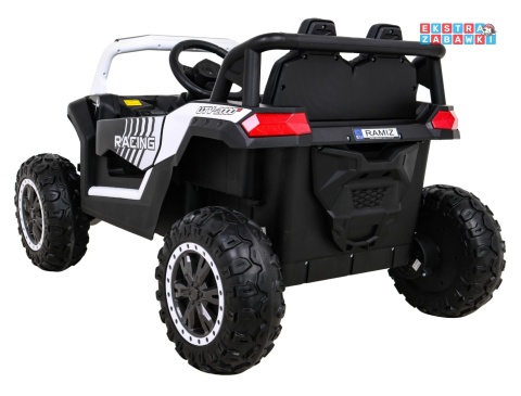 Buggy UTV Racing na akumulator - biały, 4x45W 12V/10Ah, pilot, panel muzyczny, LED, EVA, wolny start [A036]
