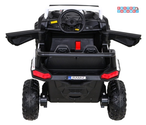 Buggy UTV Racing na akumulator - biały, 4x45W 12V/10Ah, pilot, panel muzyczny, LED, EVA, wolny start [A036]