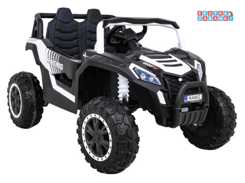 Buggy UTV Racing na akumulator - biały, 4x45W 12V/10Ah, pilot, panel muzyczny, LED, EVA, wolny start [A036]