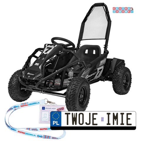 Gokart Mud Monster na akumulator - czarny, 1x1000W 48V/20Ah, koła pompowane, sportowe siedzenie z pasami [GK008E]