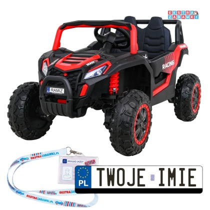 Buggy UTV Racing na akumulator - czerwony, 4x45W 12V/10Ah, pilot, panel muzyczny, LED, EVA, wolny start [A036]
