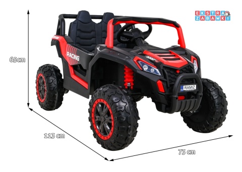 Buggy UTV Racing na akumulator - czerwony, 4x45W 12V/10Ah, pilot, panel muzyczny, LED, EVA, wolny start [A036]