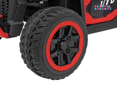 HC-307 Pojazd Farmer Truck UTV Racing na akumulator 4x4 - czerwony, 4x75W 24V/7Ah, ekoskóra, EVA, USB, Pasy, LED [HC-307]