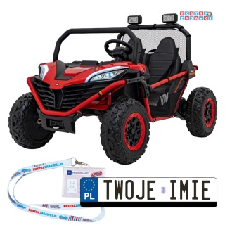 Faster buggy na akumulator dwuosobowy - czerwony, 2x150W 24V/10Ah, ekoskóra, Bluetooth, EVA, LED [S608]