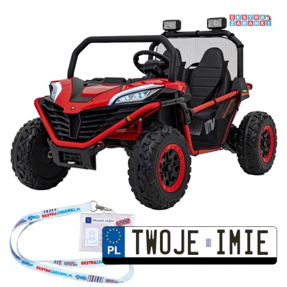 Faster buggy na akumulator dwuosobowy - czerwony, 2x150W 24V/10Ah, ekoskóra, Bluetooth, EVA, LED [S608]