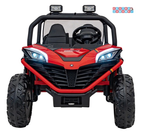 Faster buggy na akumulator dwuosobowy - czerwony, 2x150W 24V/10Ah, ekoskóra, Bluetooth, EVA, LED [S608]