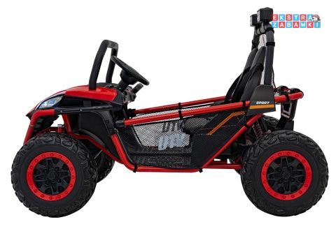 Faster buggy na akumulator dwuosobowy - czerwony, 2x150W 24V/10Ah, ekoskóra, Bluetooth, EVA, LED [S608]
