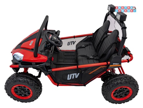 Faster buggy na akumulator dwuosobowy - czerwony, 2x150W 24V/10Ah, ekoskóra, Bluetooth, EVA, LED [S608]