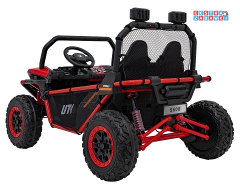 Faster buggy na akumulator dwuosobowy - czerwony, 2x150W 24V/10Ah, ekoskóra, Bluetooth, EVA, LED [S608]
