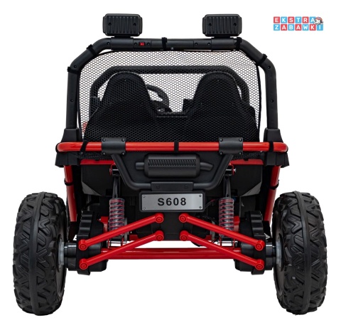 Faster buggy na akumulator dwuosobowy - czerwony, 2x150W 24V/10Ah, ekoskóra, Bluetooth, EVA, LED [S608]