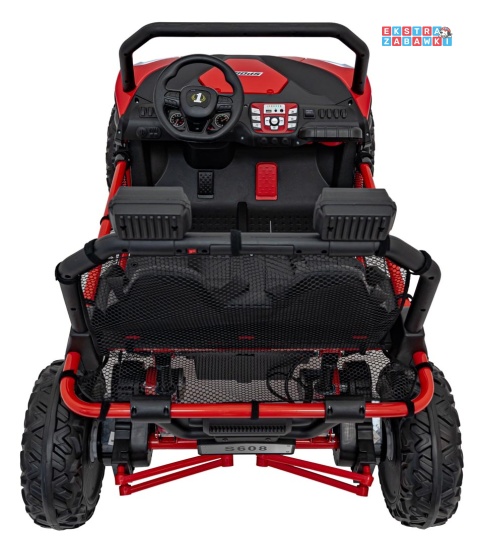 Faster buggy na akumulator dwuosobowy - czerwony, 2x150W 24V/10Ah, ekoskóra, Bluetooth, EVA, LED [S608]