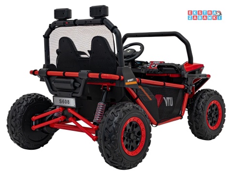 Faster buggy na akumulator dwuosobowy - czerwony, 2x150W 24V/10Ah, ekoskóra, Bluetooth, EVA, LED [S608]
