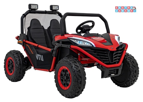 Faster buggy na akumulator dwuosobowy - czerwony, 2x150W 24V/10Ah, ekoskóra, Bluetooth, EVA, LED [S608]
