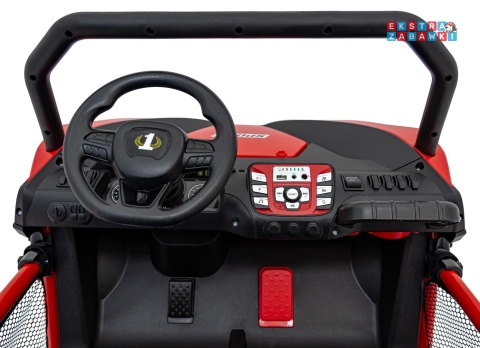 Faster buggy na akumulator dwuosobowy - czerwony, 2x150W 24V/10Ah, ekoskóra, Bluetooth, EVA, LED [S608]