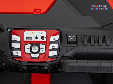 Faster buggy na akumulator dwuosobowy - czerwony, 2x150W 24V/10Ah, ekoskóra, Bluetooth, EVA, LED [S608]