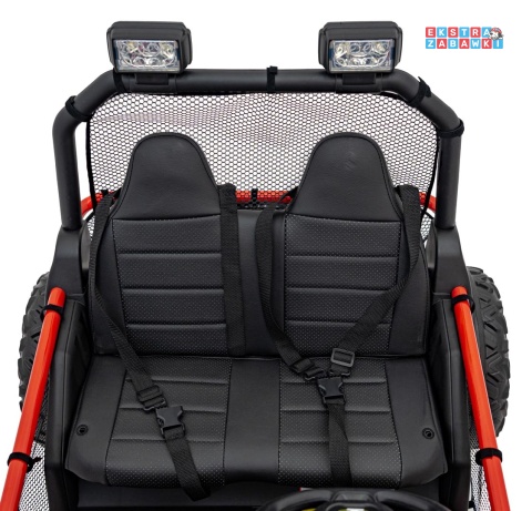 Faster buggy na akumulator dwuosobowy - czerwony, 2x150W 24V/10Ah, ekoskóra, Bluetooth, EVA, LED [S608]