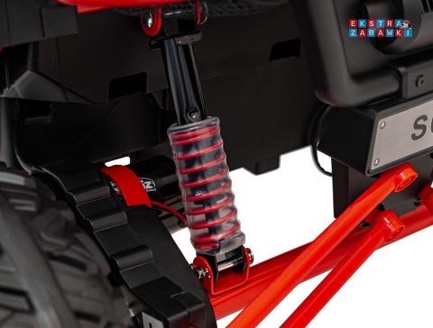 Faster buggy na akumulator dwuosobowy - czerwony, 2x150W 24V/10Ah, ekoskóra, Bluetooth, EVA, LED [S608]