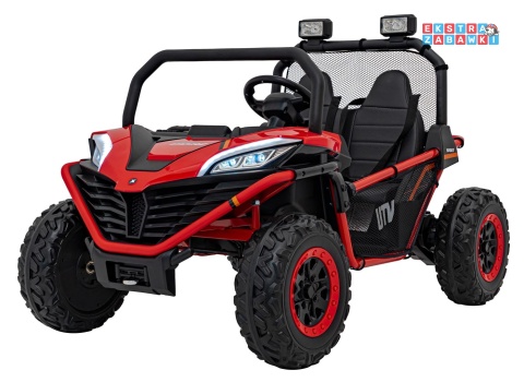 Faster buggy na akumulator dwuosobowy - czerwony, 2x150W 24V/10Ah, ekoskóra, Bluetooth, EVA, LED [S608]