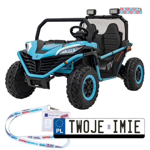 Faster buggy na akumulator dwuosobowy - niebieski, 2x150W, 24V/10Ah, ekoskóra, Bluetooth, EVA, LED [S608]