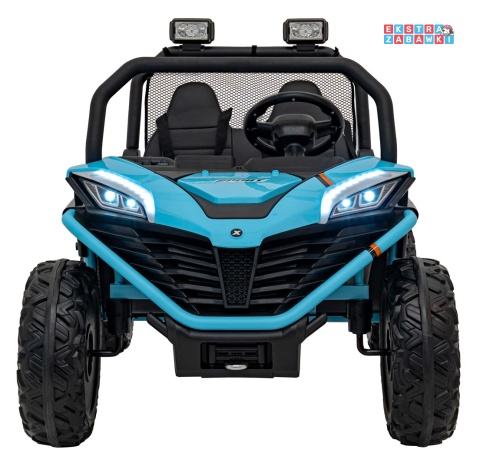 Faster buggy na akumulator dwuosobowy - niebieski, 2x150W, 24V/10Ah, ekoskóra, Bluetooth, EVA, LED [S608]