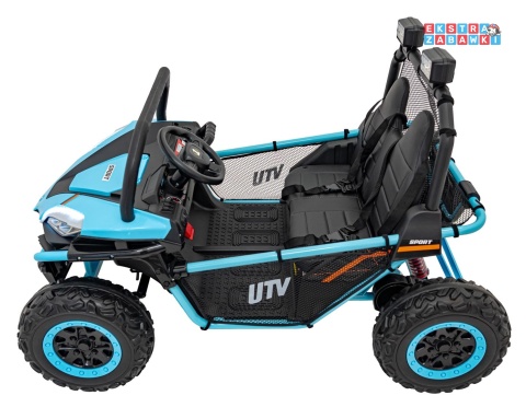 Faster buggy na akumulator dwuosobowy - niebieski, 2x150W, 24V/10Ah, ekoskóra, Bluetooth, EVA, LED [S608]