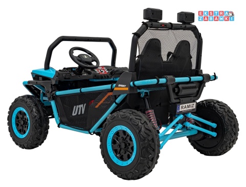 Faster buggy na akumulator dwuosobowy - niebieski, 2x150W, 24V/10Ah, ekoskóra, Bluetooth, EVA, LED [S608]