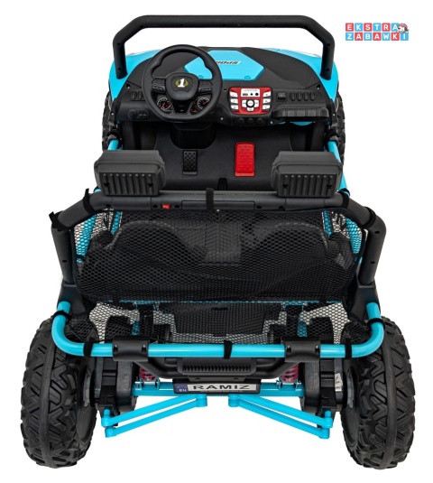Faster buggy na akumulator dwuosobowy - niebieski, 2x150W, 24V/10Ah, ekoskóra, Bluetooth, EVA, LED [S608]