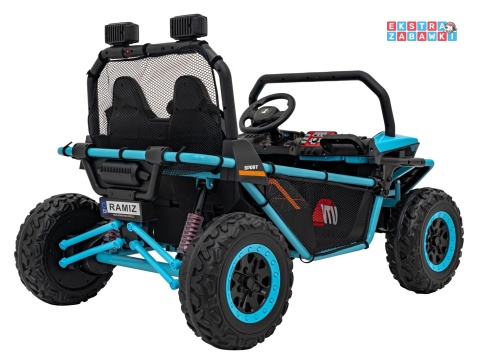 Faster buggy na akumulator dwuosobowy - niebieski, 2x150W, 24V/10Ah, ekoskóra, Bluetooth, EVA, LED [S608]