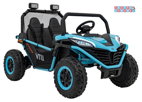 Faster buggy na akumulator dwuosobowy - niebieski, 2x150W, 24V/10Ah, ekoskóra, Bluetooth, EVA, LED [S608]