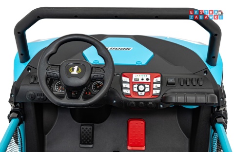 Faster buggy na akumulator dwuosobowy - niebieski, 2x150W, 24V/10Ah, ekoskóra, Bluetooth, EVA, LED [S608]