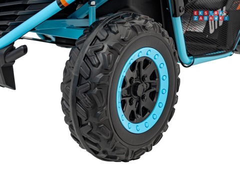 Faster buggy na akumulator dwuosobowy - niebieski, 2x150W, 24V/10Ah, ekoskóra, Bluetooth, EVA, LED [S608]