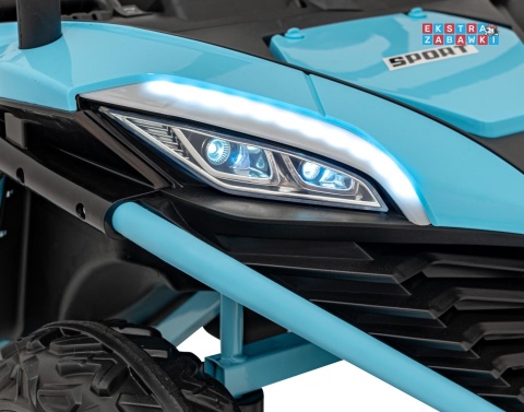 Faster buggy na akumulator dwuosobowy - niebieski, 2x150W, 24V/10Ah, ekoskóra, Bluetooth, EVA, LED [S608]