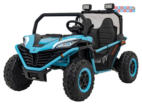 Faster buggy na akumulator dwuosobowy - niebieski, 2x150W, 24V/10Ah, ekoskóra, Bluetooth, EVA, LED [S608]
