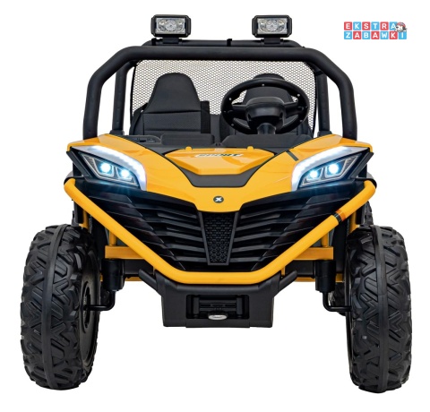 Faster buggy na akumulator dwuosobowy - żółty, 2x150W, 24V/10Ah, ekoskóra, Bluetooth, EVA, LED [S608]